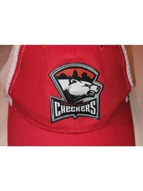 CHARLOTTE CHECKERS Snapback Hat Hockey Red Logo White Mesh Trucker PREOWNED